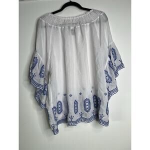 Multiples Tunic Top Blouse Petite Large French Flair Boho White Summer